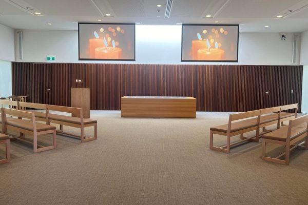 Bunurong Chapel Interior in Melbourne with Seating and Soft Lighting
